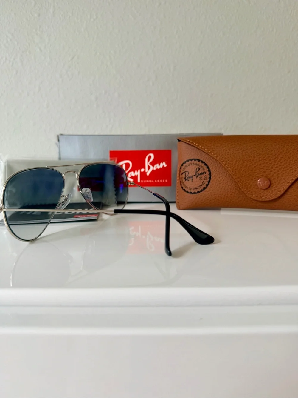 Ray Ban Large Aviator Sunglasses Silver/Light Blue - BRAND NEW - FULL INCLUSION